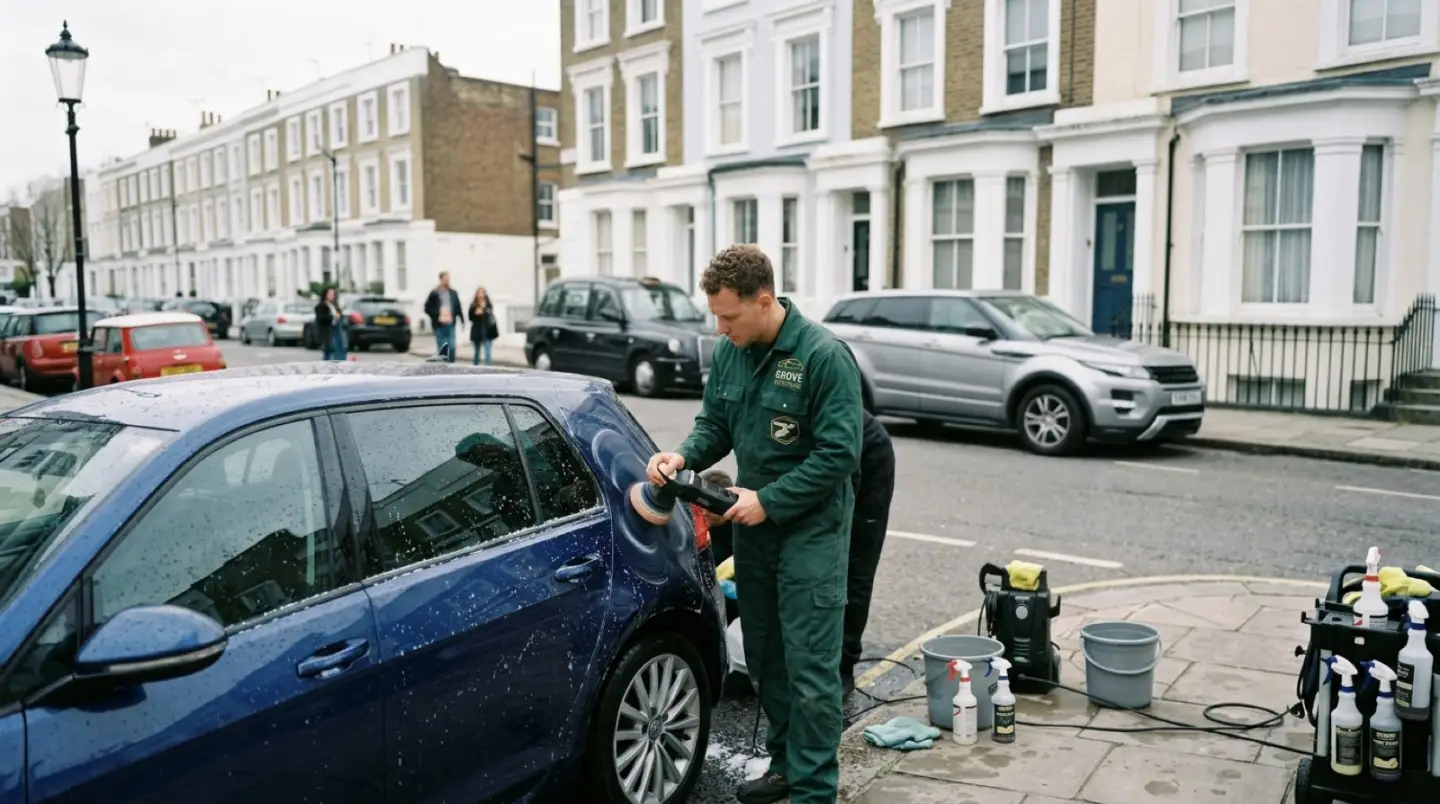 Professional mobile car valeting in progress