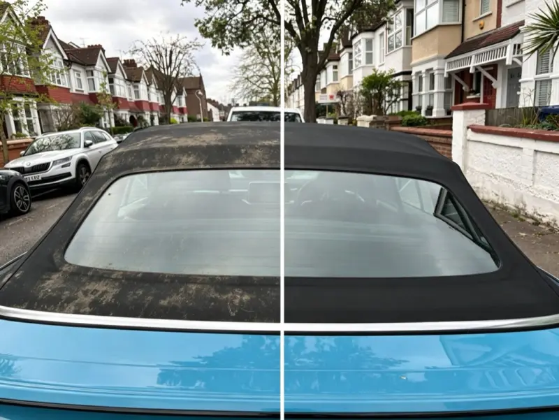 Soft-top roof clean before and after in West London